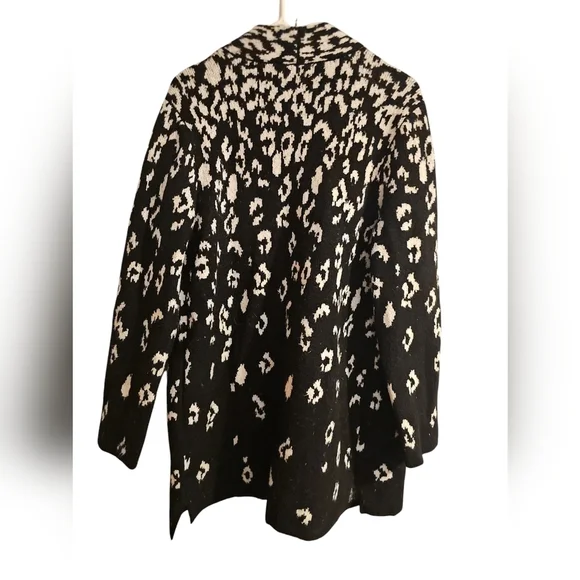 Talbots soft Open front leopard print black white cardigan sz large new - Picture 4 of 7